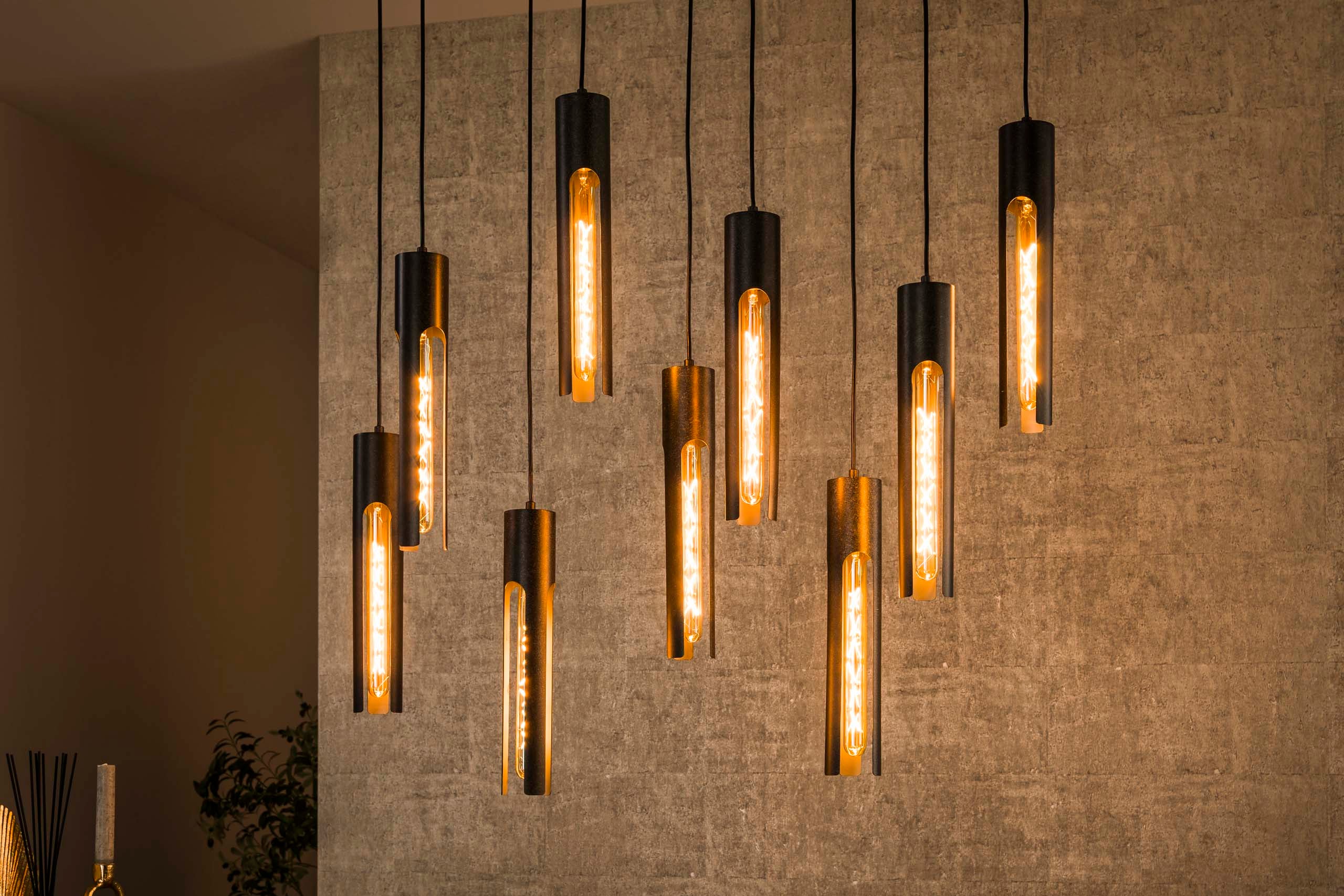 Hanglamp „Aveline“ – Met 9 lampen in elegant, zwart buisontwerp