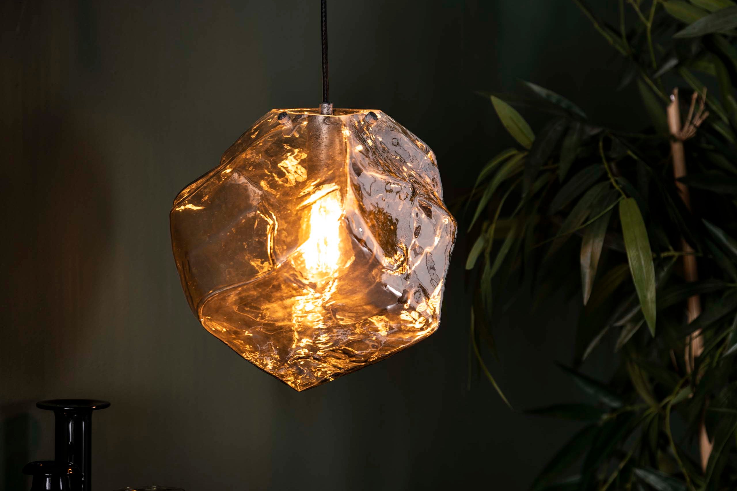 Hanglamp „Luminara“ – van mondgeblazen chroomglas met metalen armatuur
