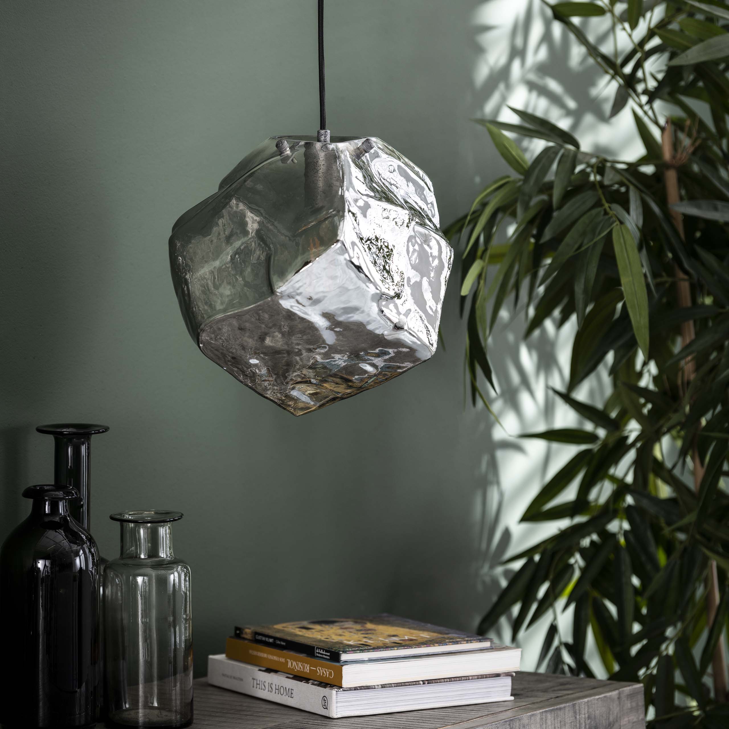 Hanglamp „Luminara“ – van mondgeblazen chroomglas met metalen armatuur