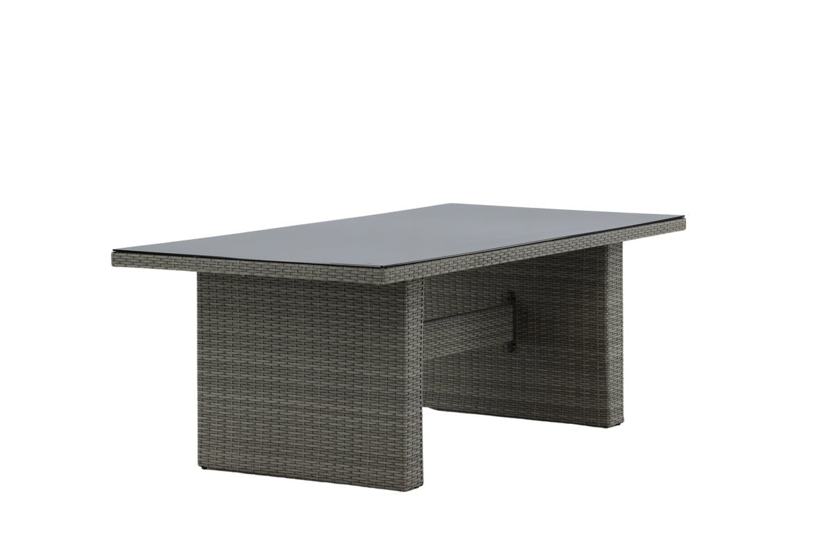 Tuin Eettafel Valerio - 200x100 cm van grijs rattan met glazen blad