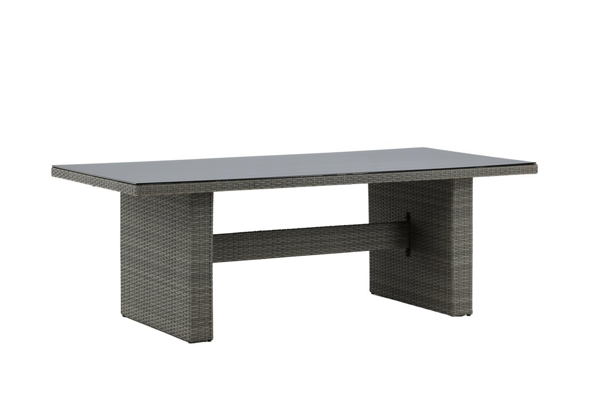 Tuin Eettafel Valerio - 200x100 cm van grijs rattan met glazen blad