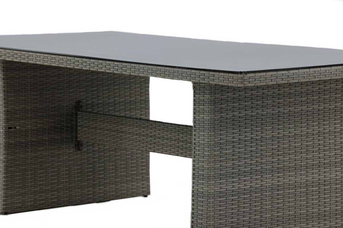 Tuin Eettafel Valerio - 200x100 cm van grijs rattan met glazen blad