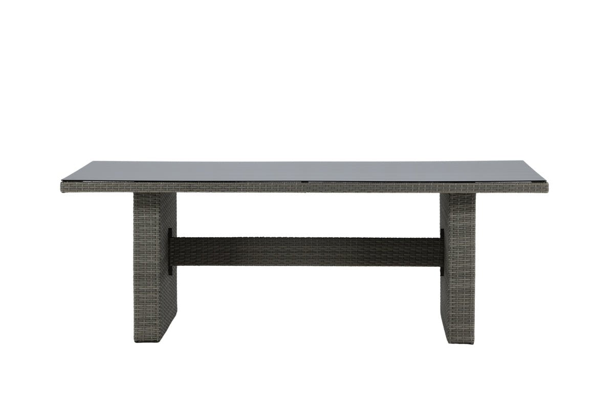 Tuin Eettafel Valerio - 200x100 cm van grijs rattan met glazen blad