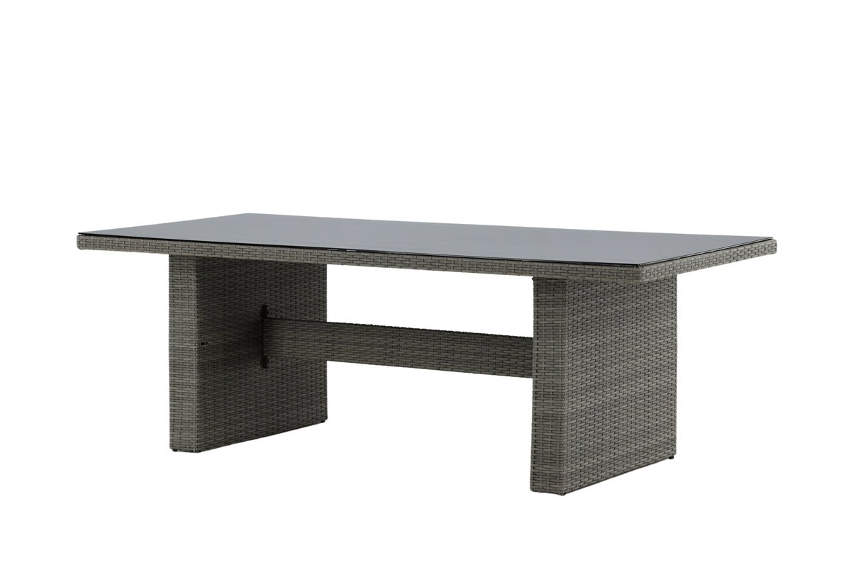 Tuin Eettafel Valerio - 200x100 cm van grijs rattan met glazen blad