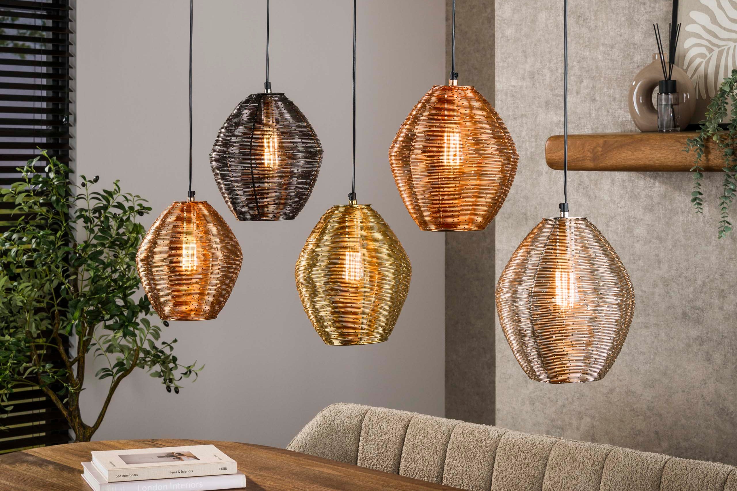 Hanglamp „Sereno“ – in de metalen kleurcombinatie zwartnikkel, chroom, messing en koper