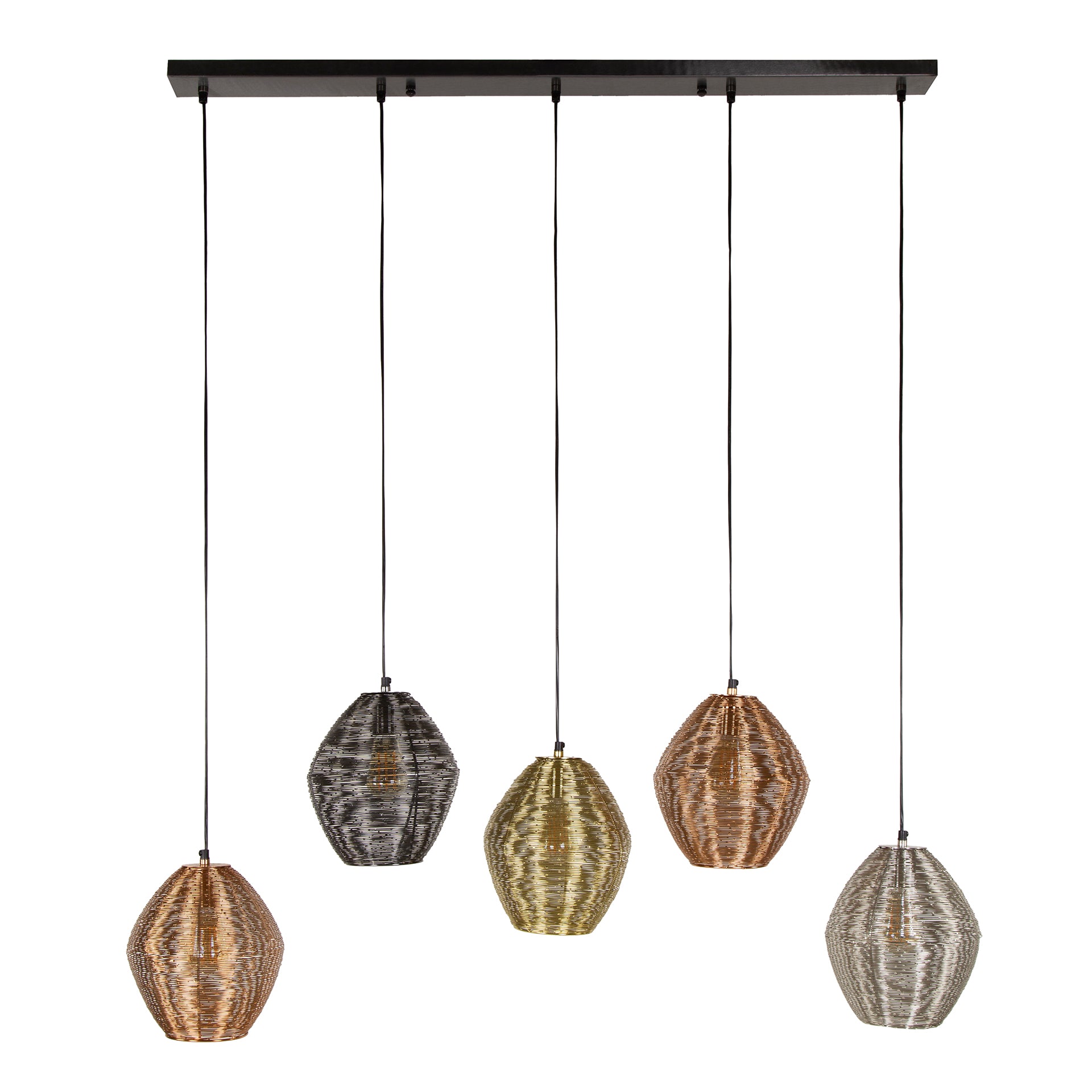 Hanglamp „Sereno“ – in de metalen kleurcombinatie zwartnikkel, chroom, messing en koper