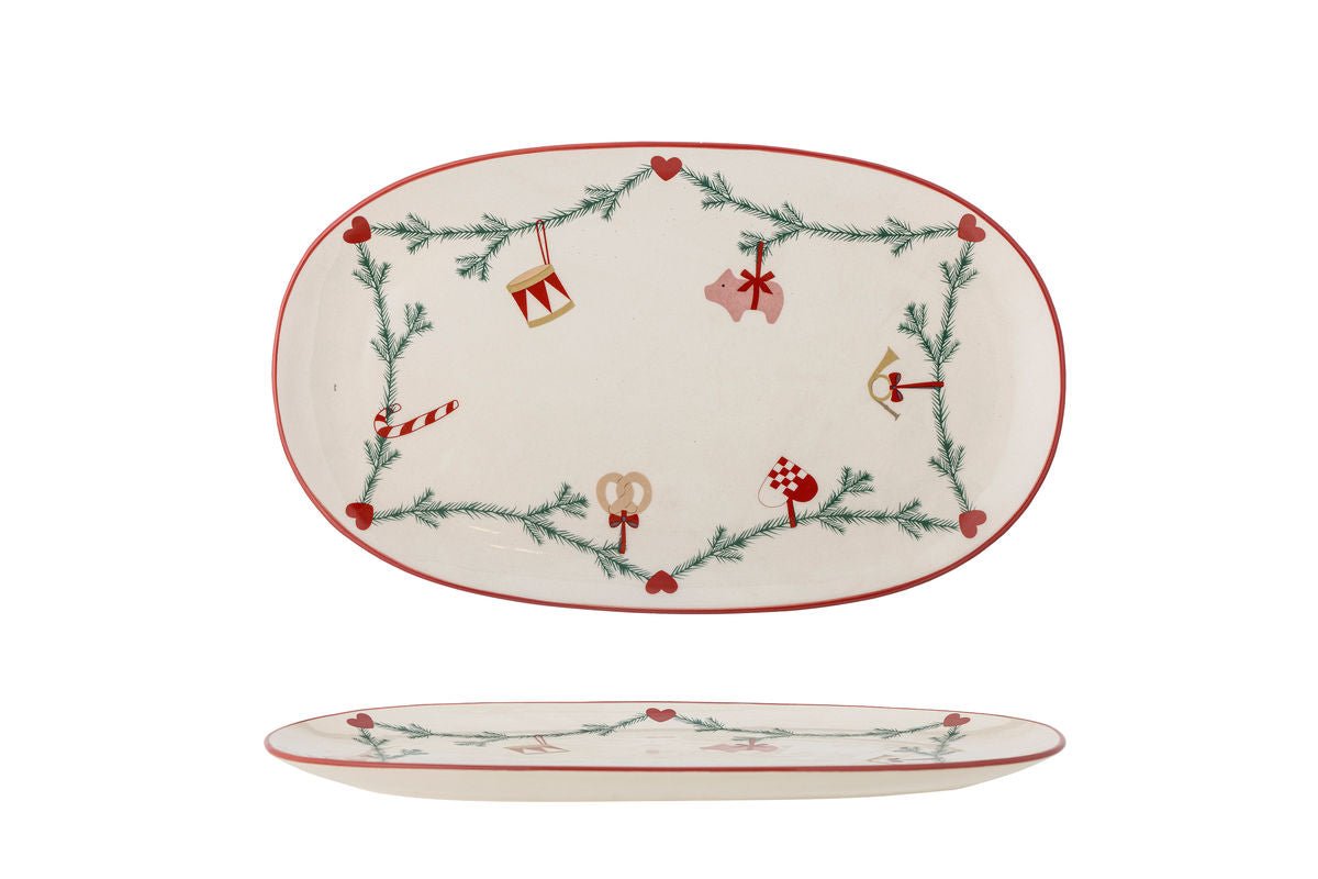 Serveerschaal Sasha – steengoed met kerstdecoratie