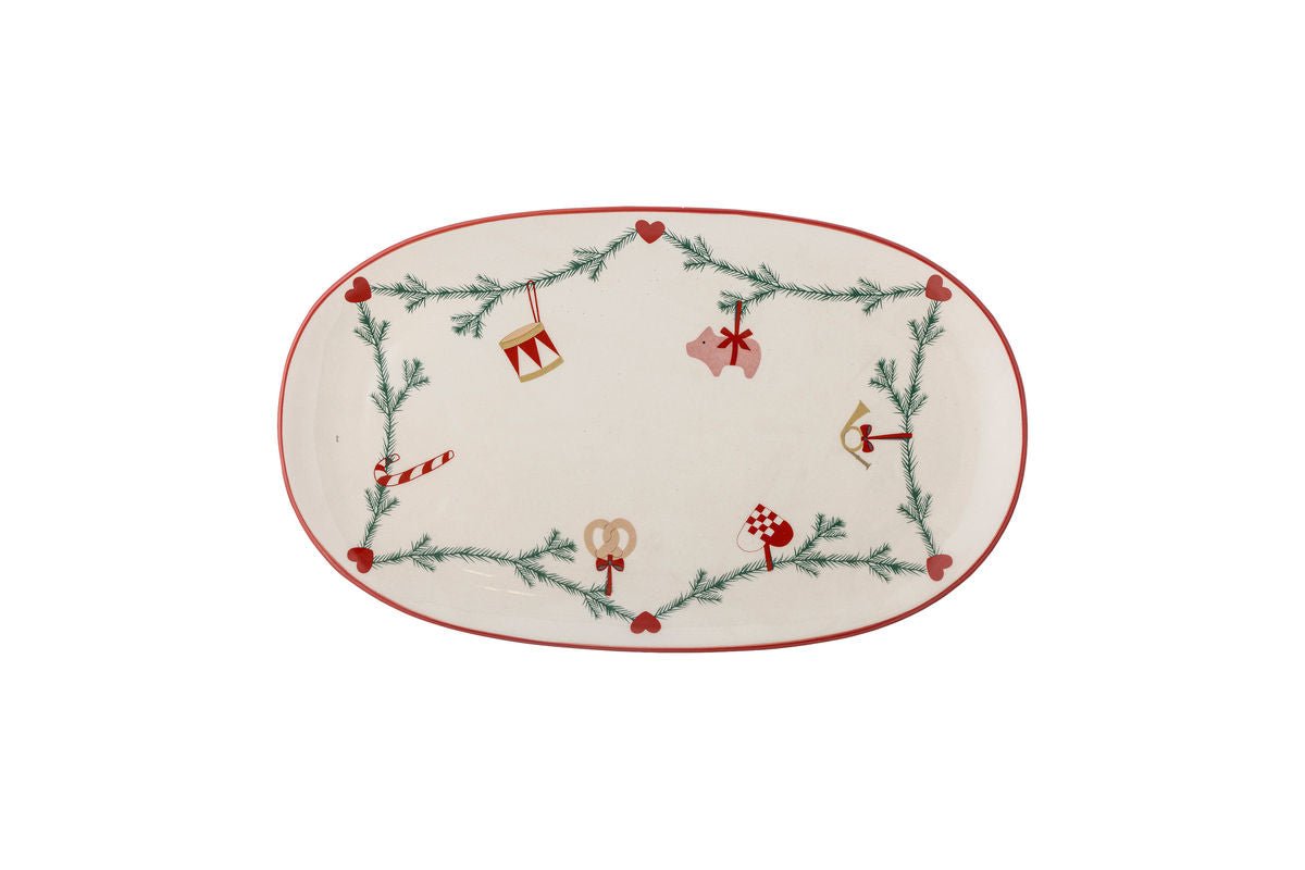 Serveerschaal Sasha – steengoed met kerstdecoratie