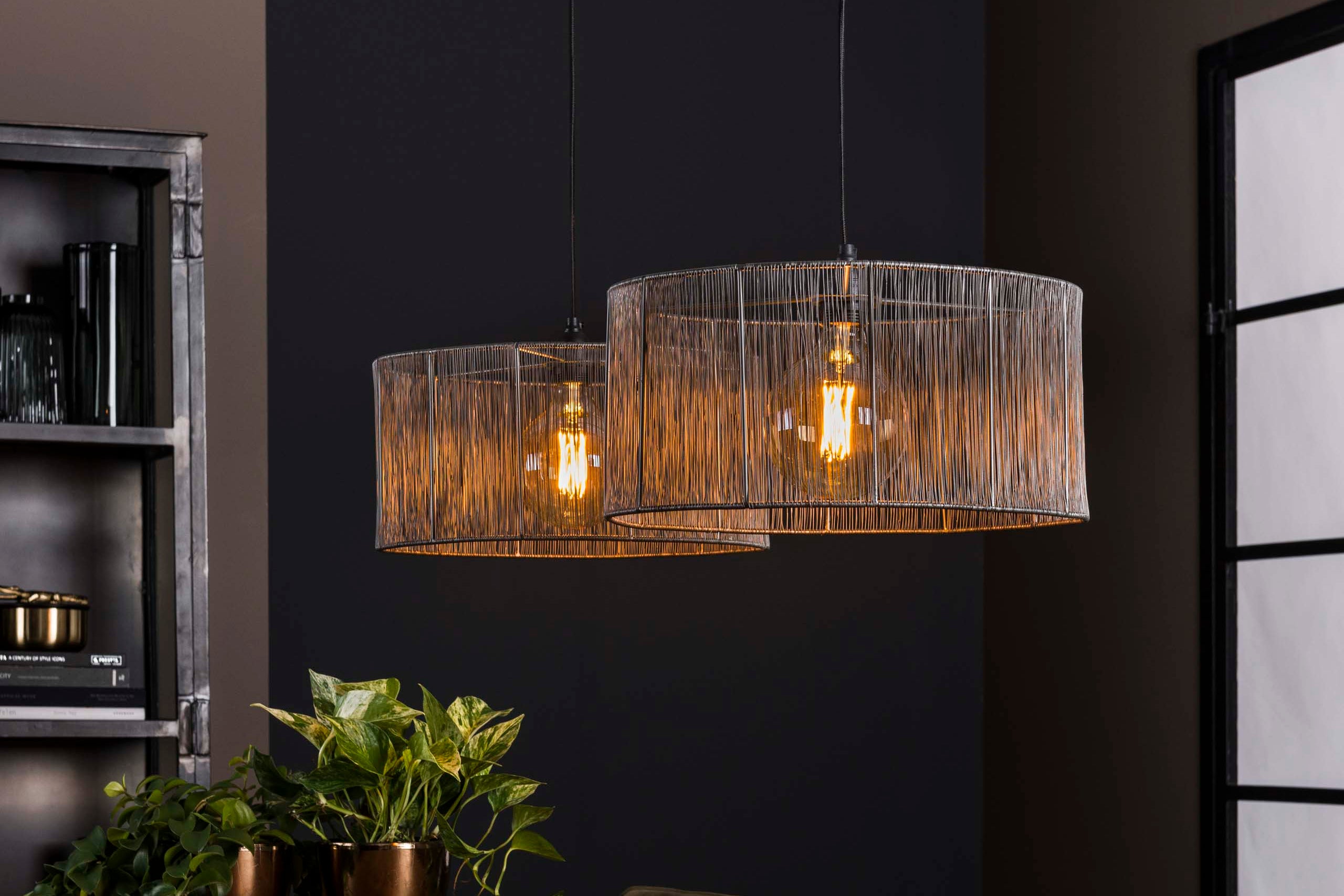 Hanglamp „Candela“ – 2 lampen met gevlochten lampenkap van zwartnikkel