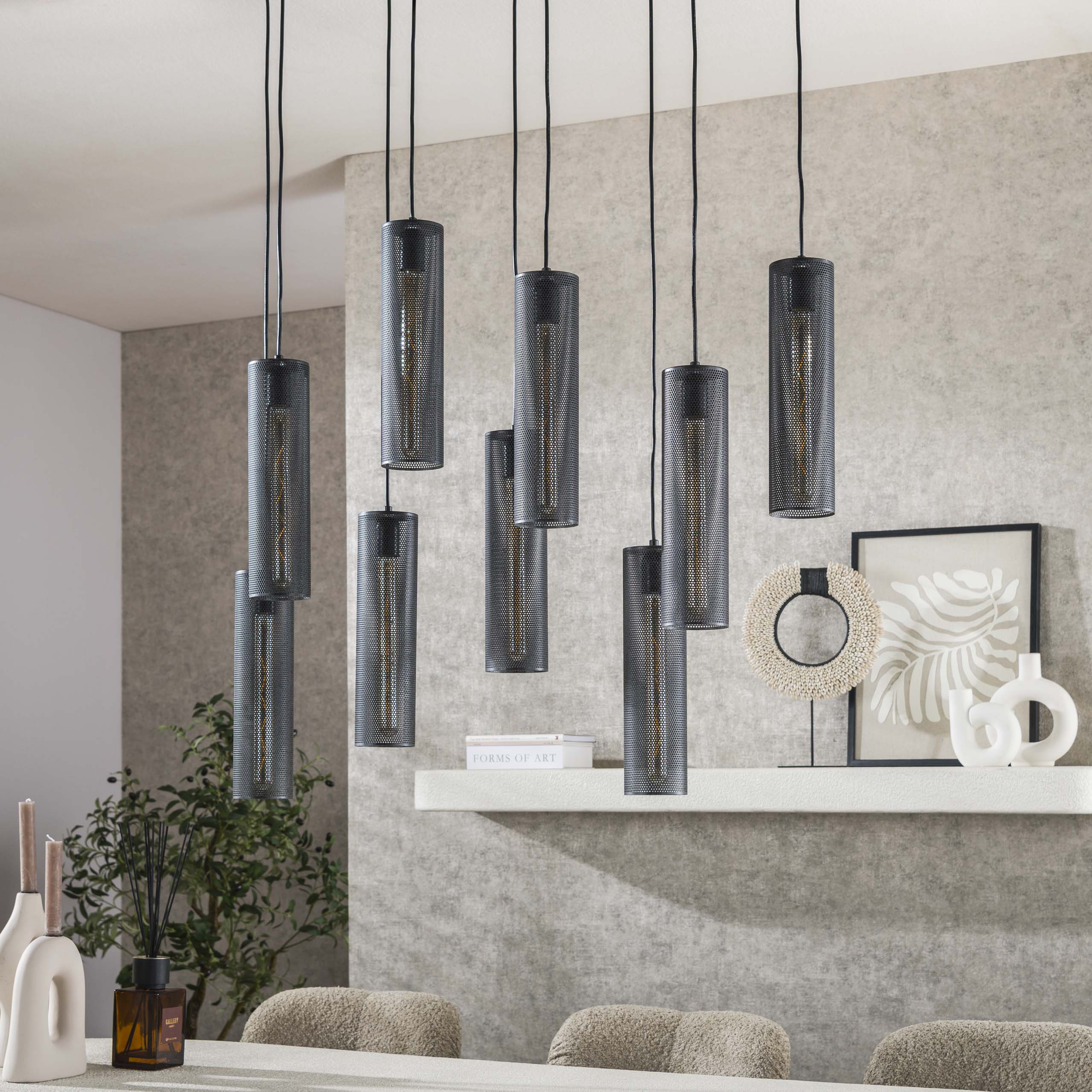 Hanglamp „Marcella“ – Met 9 lampen in elegant zwart Tube-Mesh-design