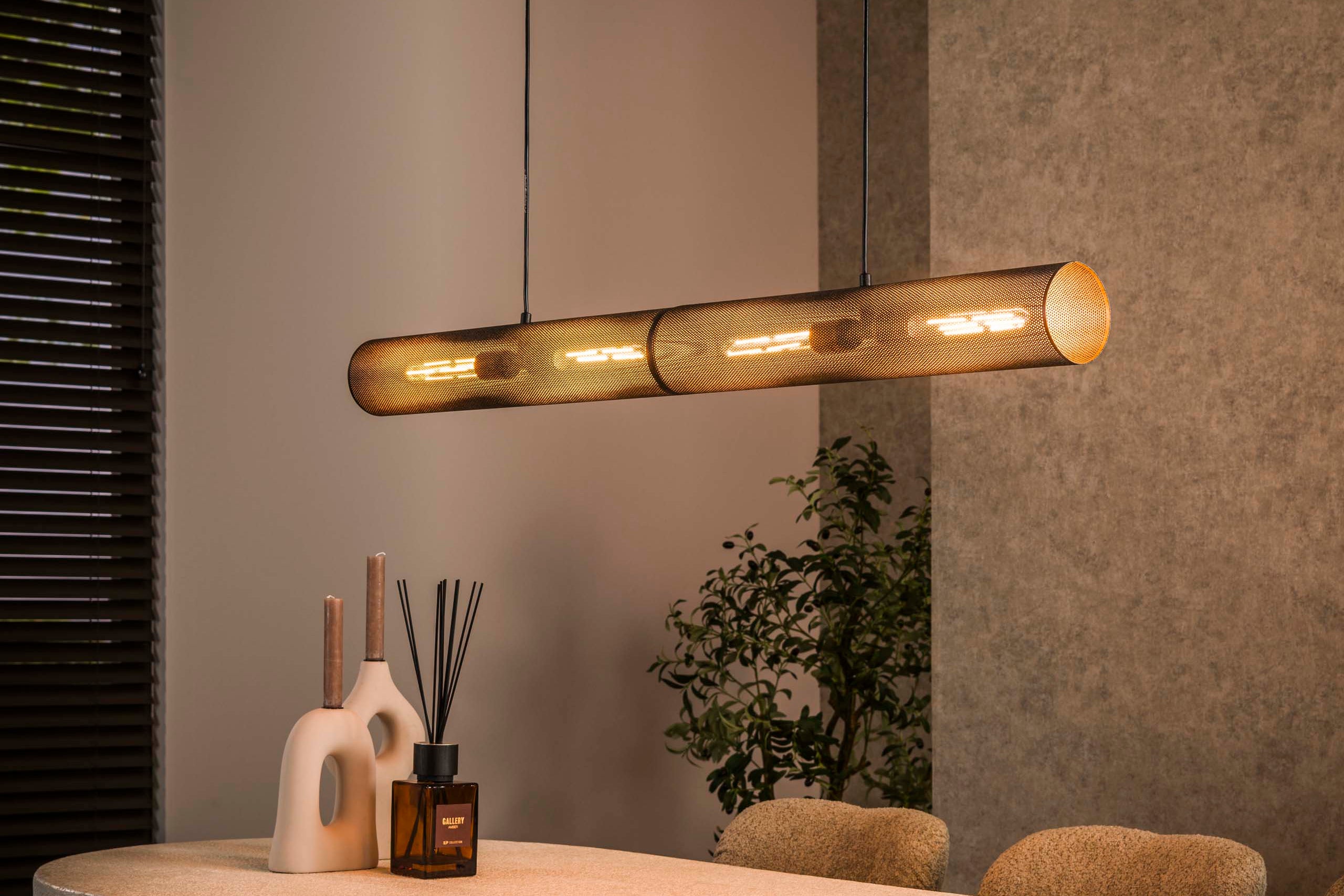 Hanglamp „Celvin“ – Met 4 lampen in horizontaal buisgaasdesign in Zwart