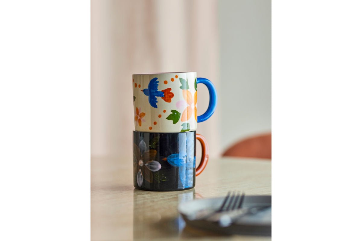 Tassenset Alina – Met de hand beschilderde motieven in levendige kleuren (2-delige set)