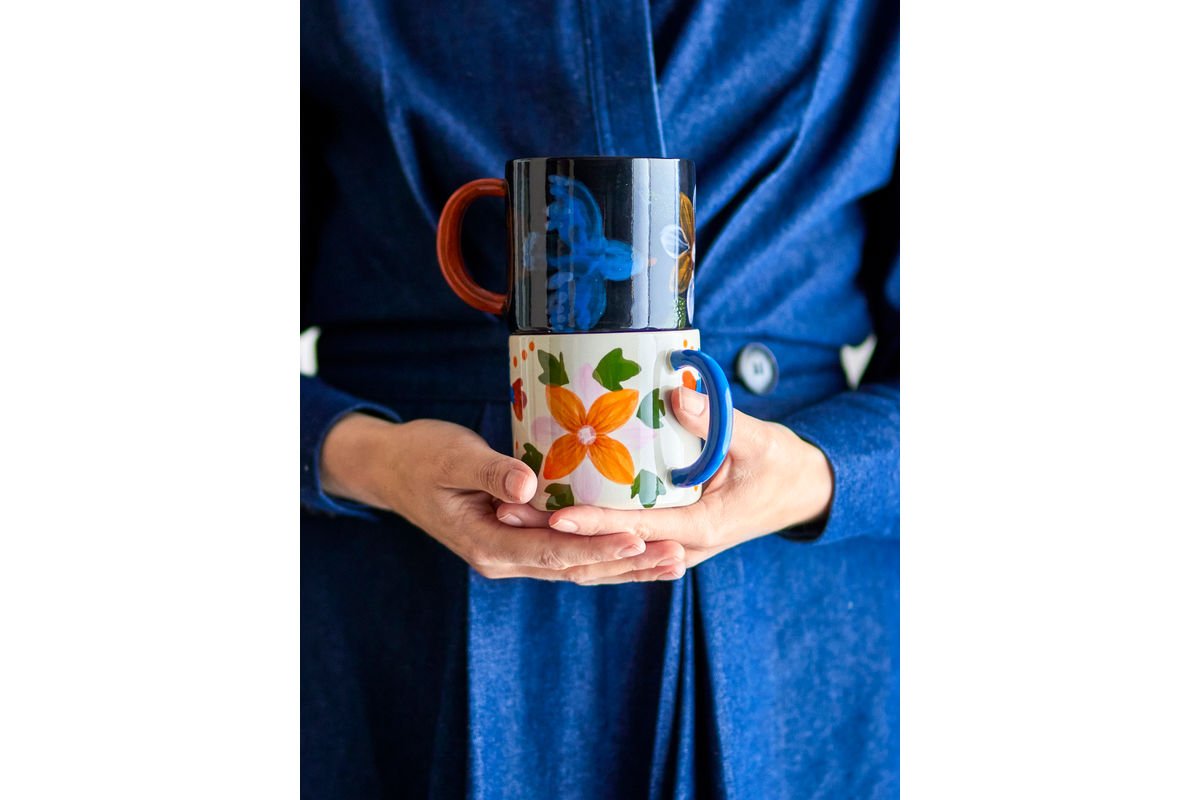 Tassenset Alina – Met de hand beschilderde motieven in levendige kleuren (2-delige set)