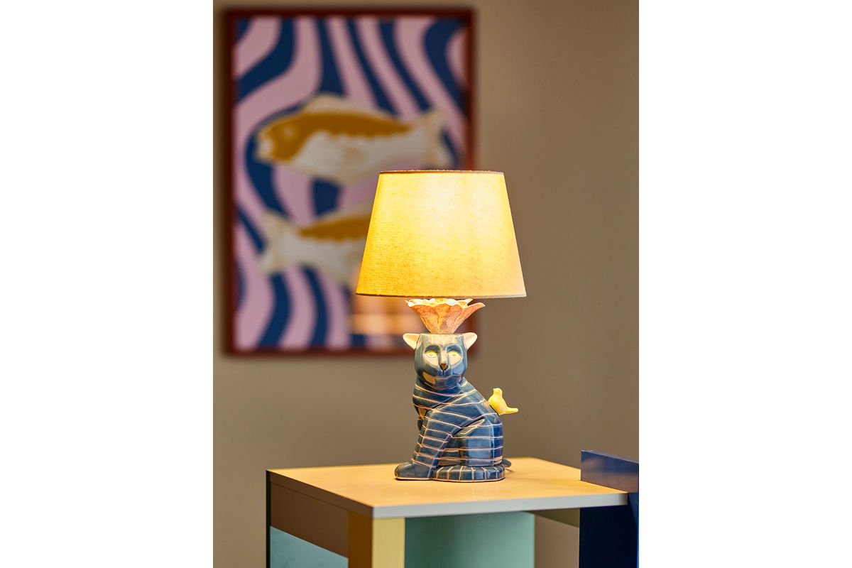Tafellamp Liora – handgeschilderd steengoed in Blauw, decoratief designobject