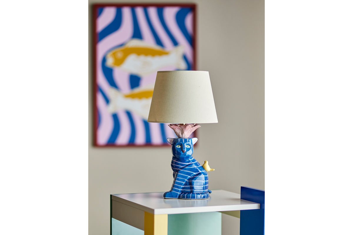 Tafellamp Liora – handgeschilderd steengoed in Blauw, decoratief designobject