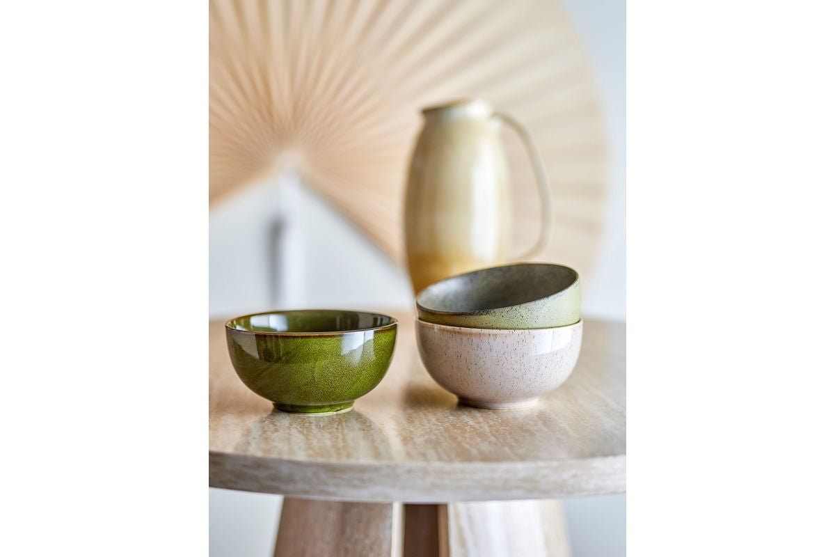 Kom Livia – van steengoed, set van 3 in groen met reactieve glazuur