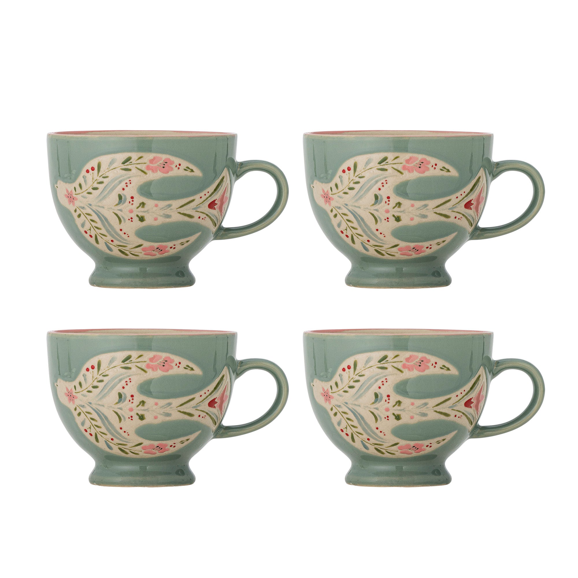 Becher-Set Lunelle – met de hand beschilderd aardewerk met bloemmotieven (set van 4)