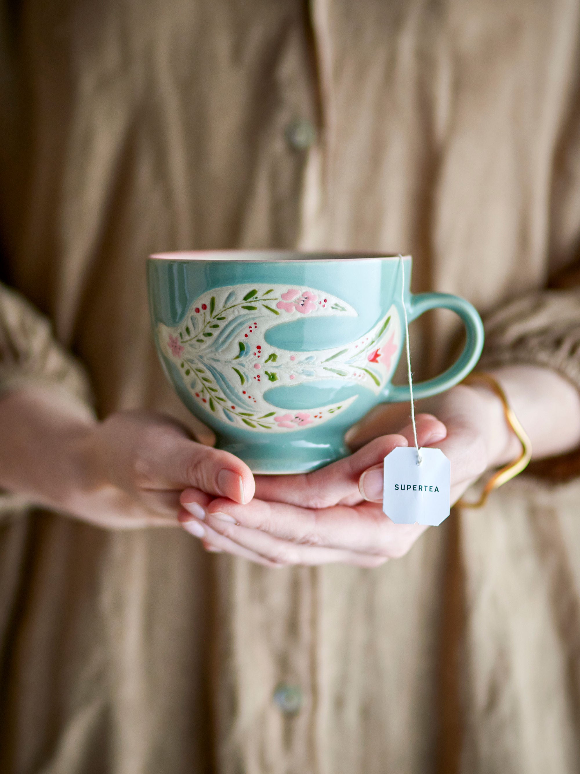 Becher-Set Lunelle – met de hand beschilderd aardewerk met bloemmotieven (set van 4)