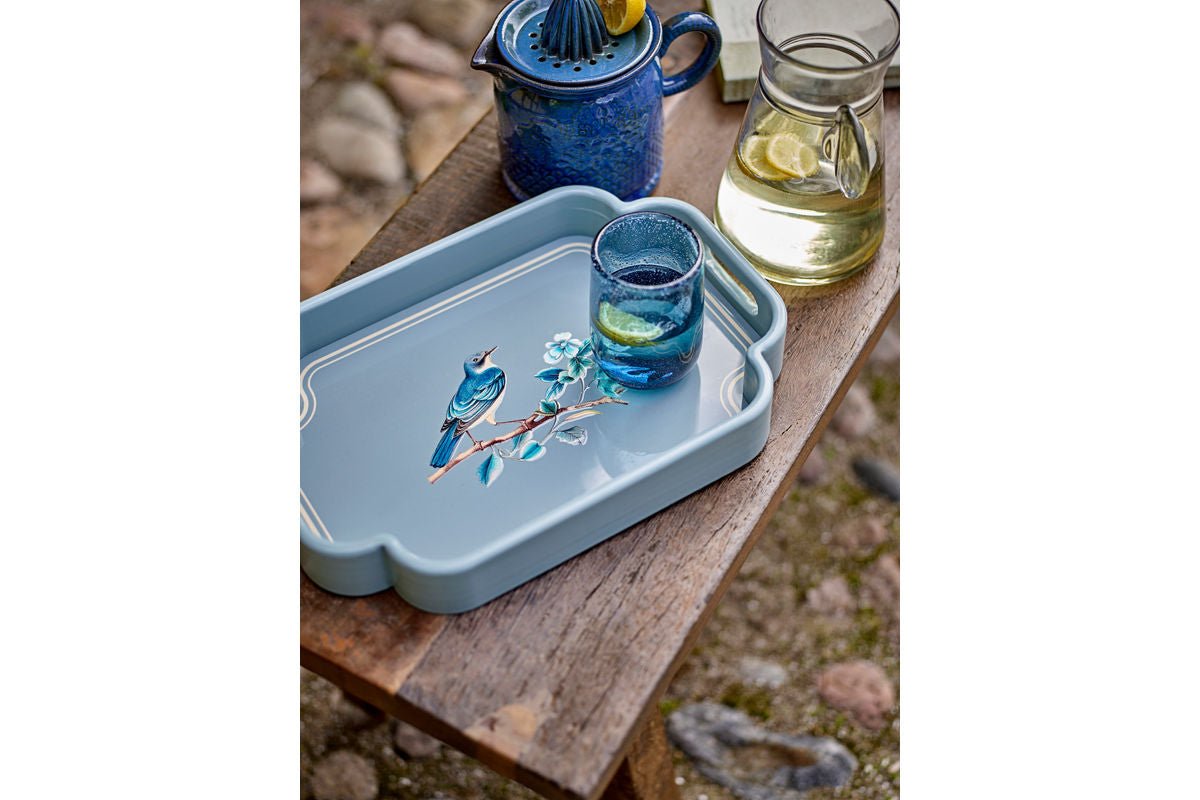 Tablett Bellora – Illustratief vogelmotief in blauwtinten