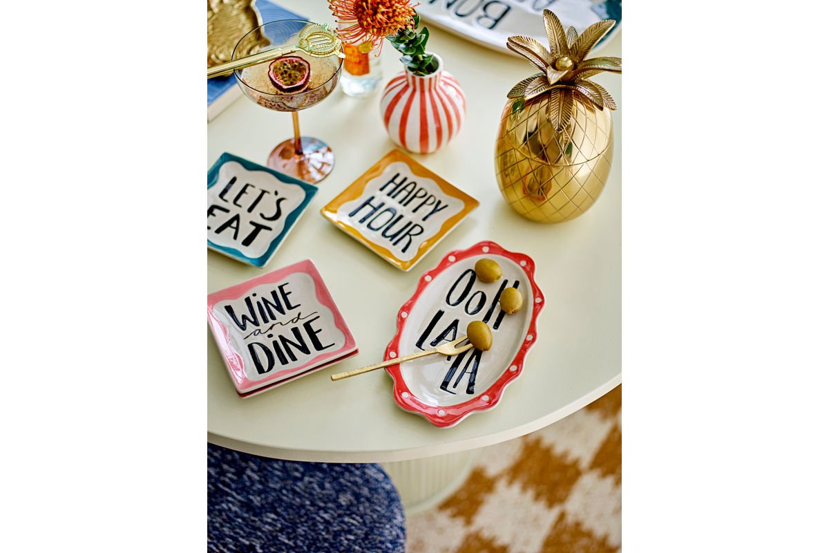 Teller Liora – handgeschilderd steengoedset (4-delig) met opschrift