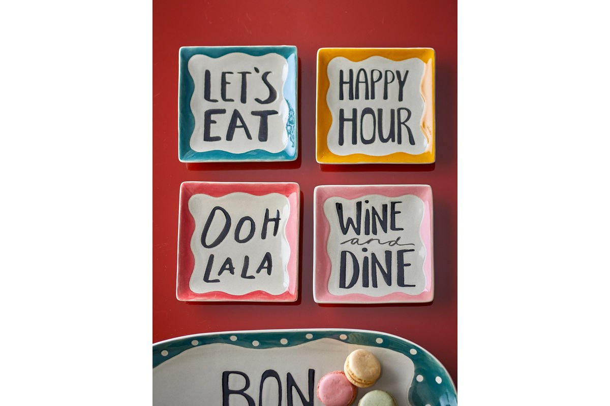 Teller Liora – handgeschilderd steengoedset (4-delig) met opschrift