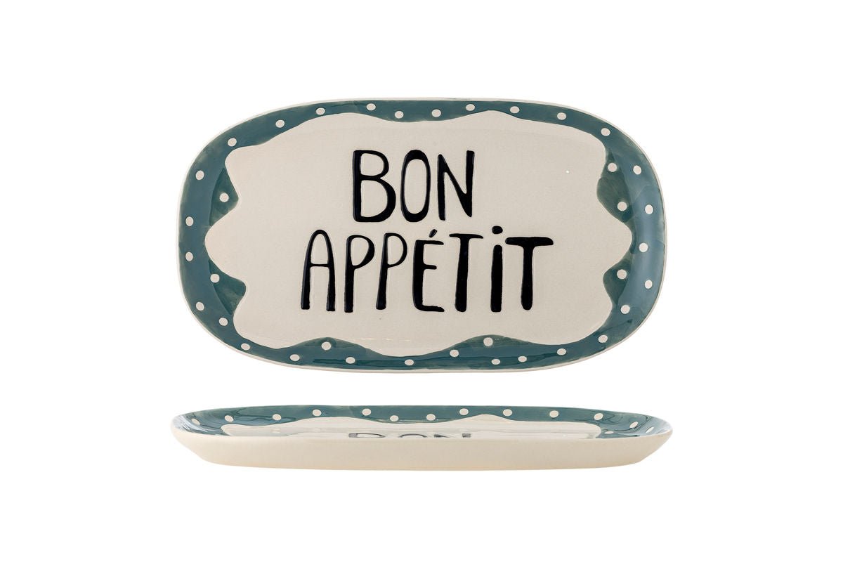 Serveerschaal Sola – handgeschilderde aardewerken schaal met „Bon Appétit“-detail