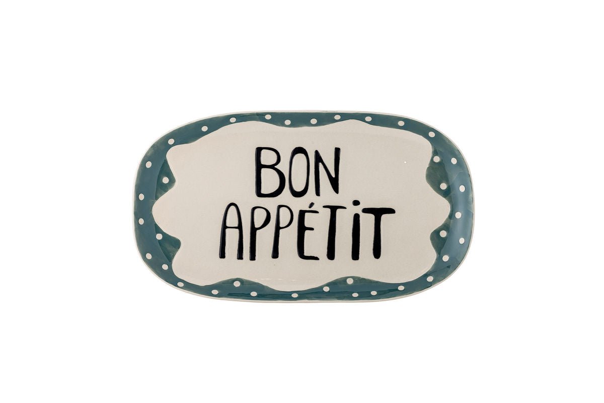 Serveerschaal Sola – handgeschilderde aardewerken schaal met „Bon Appétit“-detail