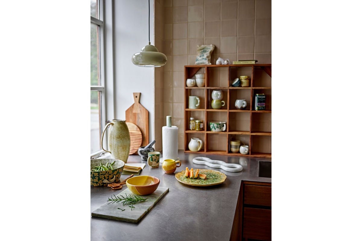 Schaal Hania – handgeschilderde steengoed schaal in Groen met vogelmotief