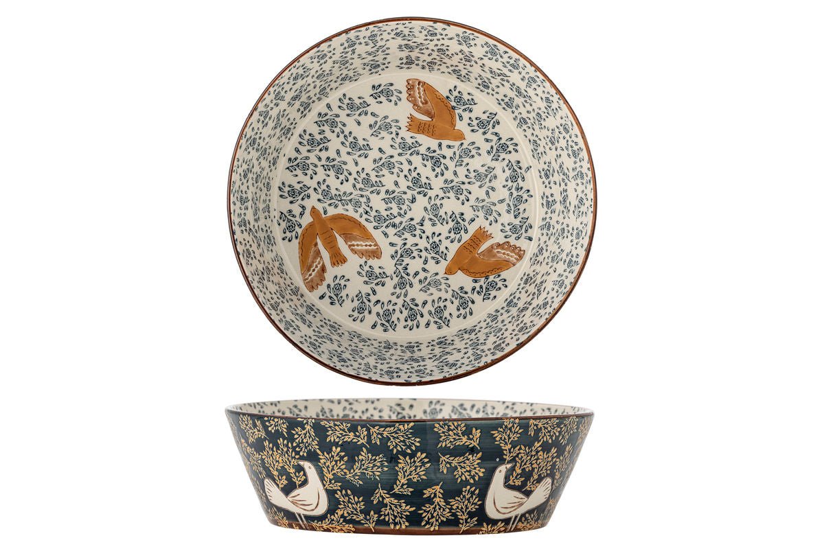Schotel Bindy – met de hand beschilderde steengoed schaal met vogelmotief