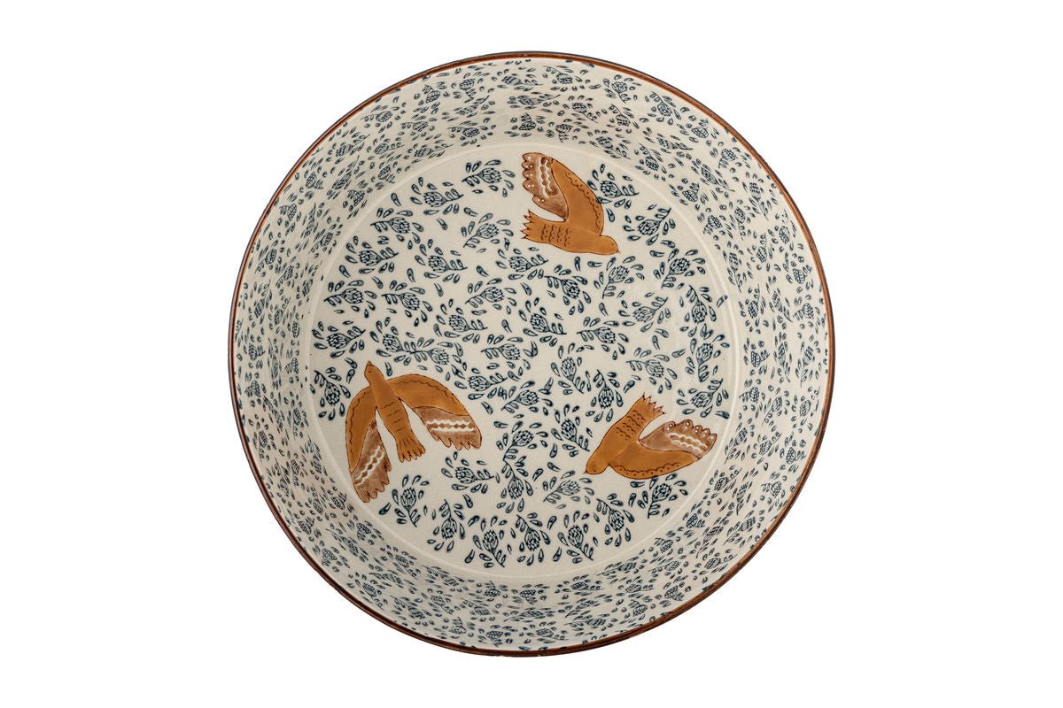 Schotel Bindy – met de hand beschilderde steengoed schaal met vogelmotief