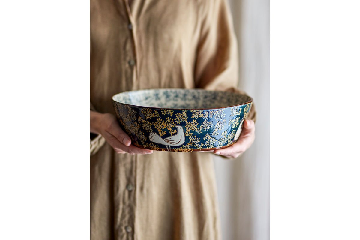 Schotel Bindy – met de hand beschilderde steengoed schaal met vogelmotief