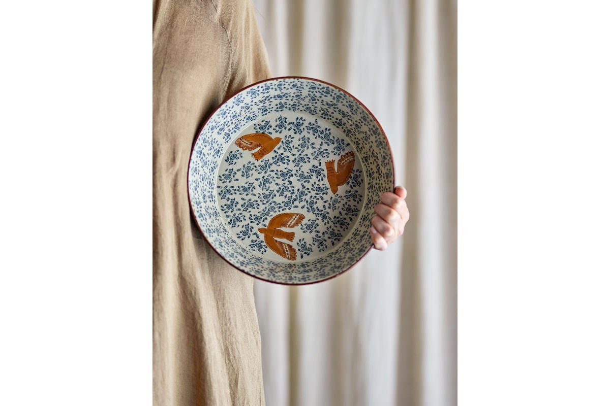 Schotel Bindy – met de hand beschilderde steengoed schaal met vogelmotief