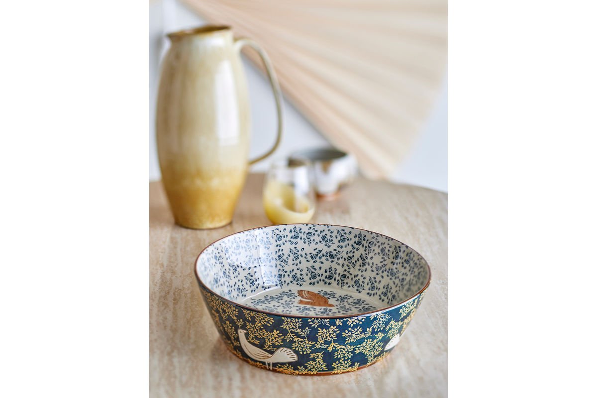 Schotel Bindy – met de hand beschilderde steengoed schaal met vogelmotief