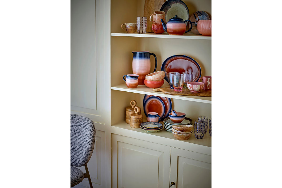 Tassenset Gabi – Geribbelde steengoedbekers met zachte kleurverloop (4-delige set)