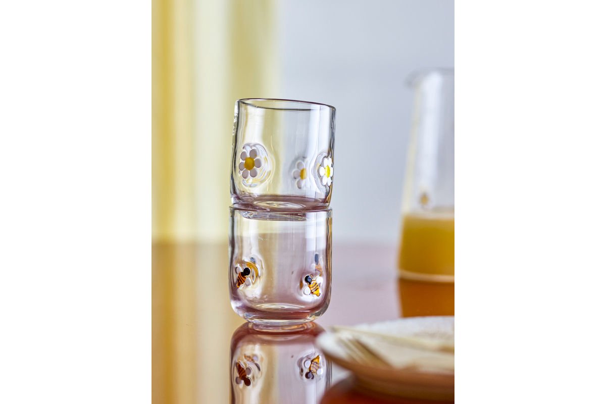 Drinkglas Mellia – Helder glas met florale reliëfdetails (set van 2)