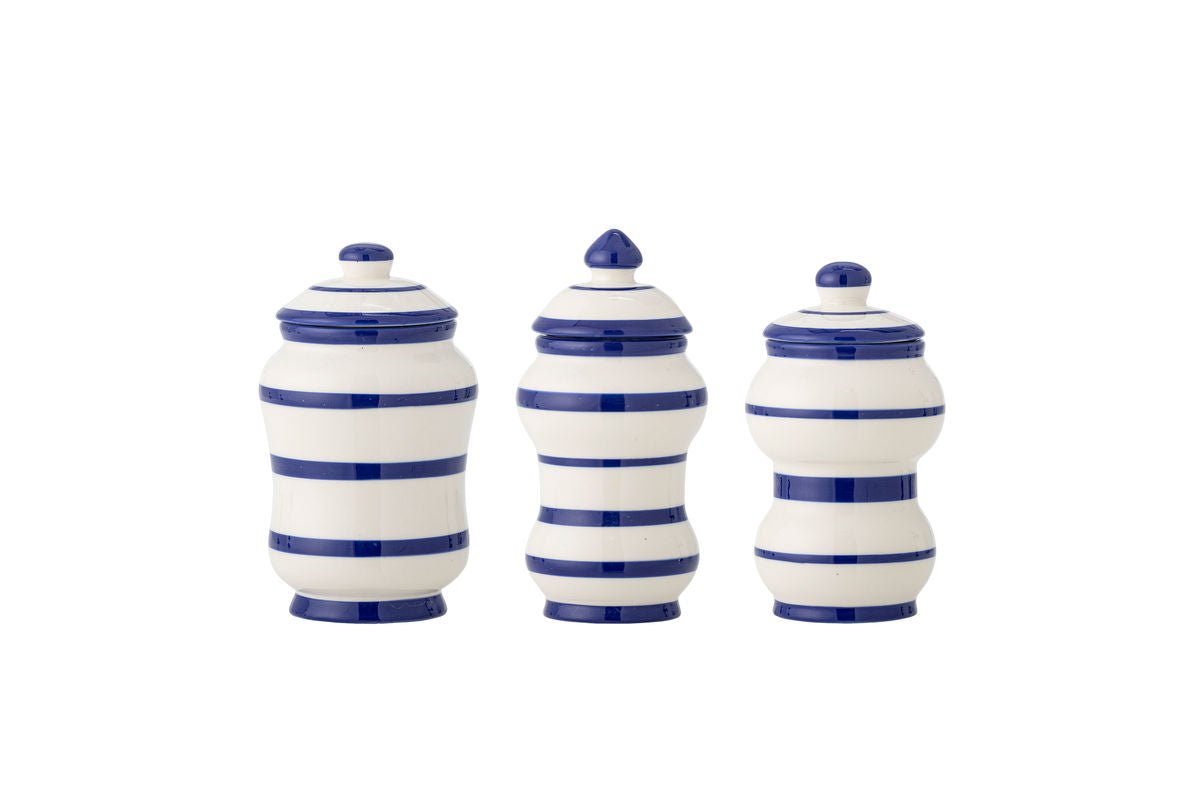 Voorraadpot Lioren – Handgeschilderde strepen in Blauw (3-delige set)
