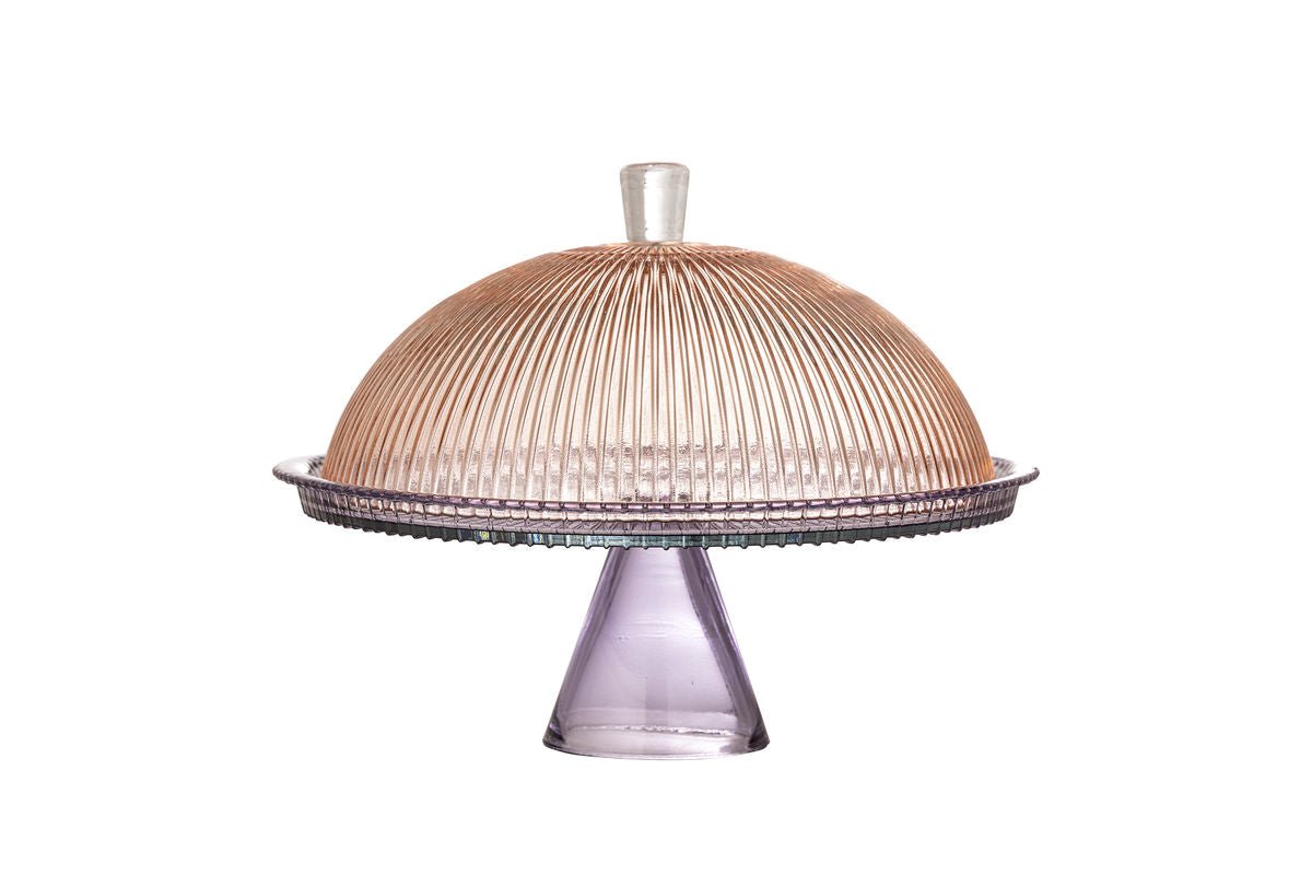 Kuchenteller Liréa met glazen stolp – kleurverloop met fijne ribbelstructuur