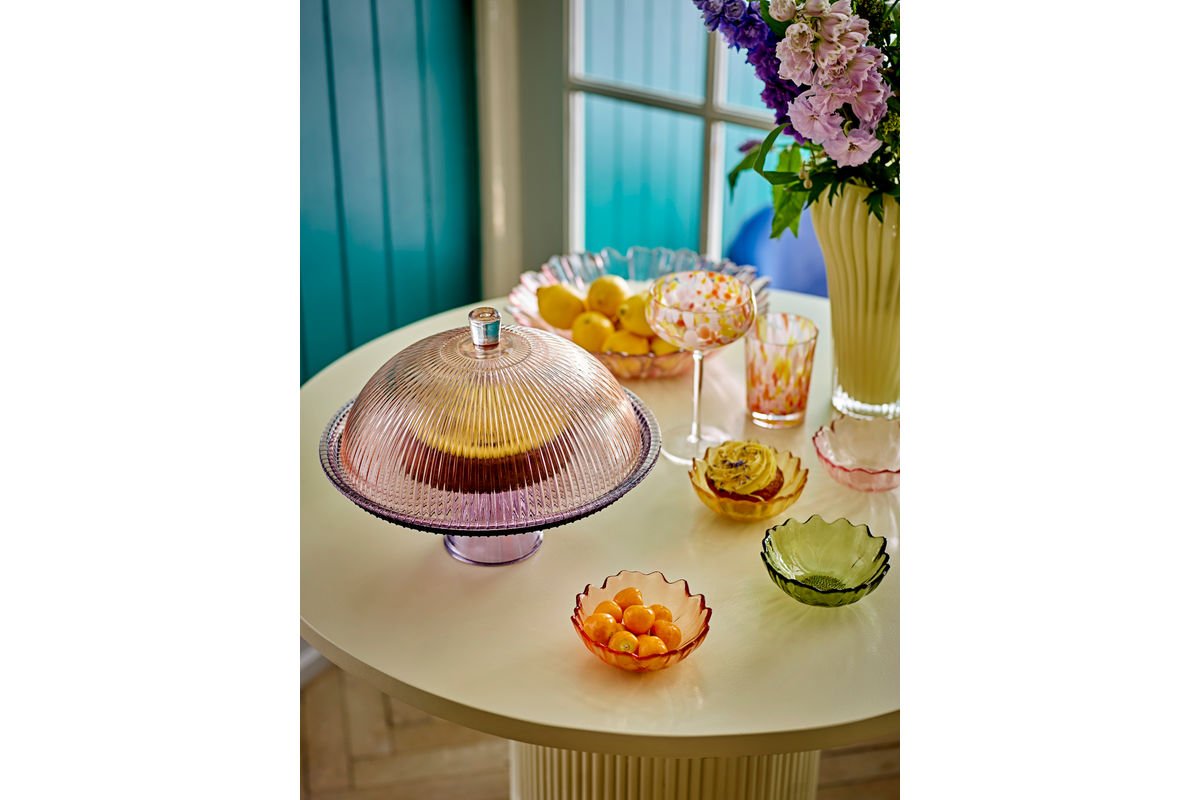 Kuchenteller Liréa met glazen stolp – kleurverloop met fijne ribbelstructuur