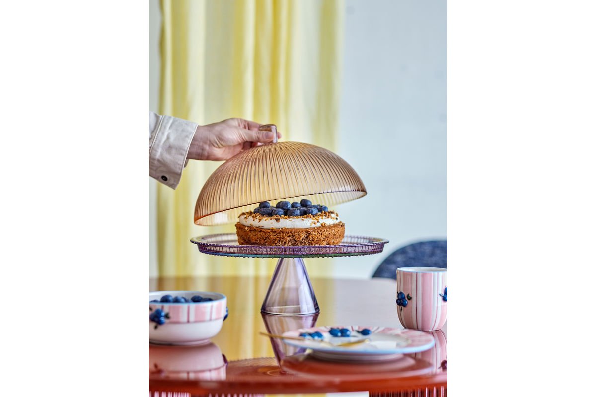 Kuchenteller Liréa met glazen stolp – kleurverloop met fijne ribbelstructuur