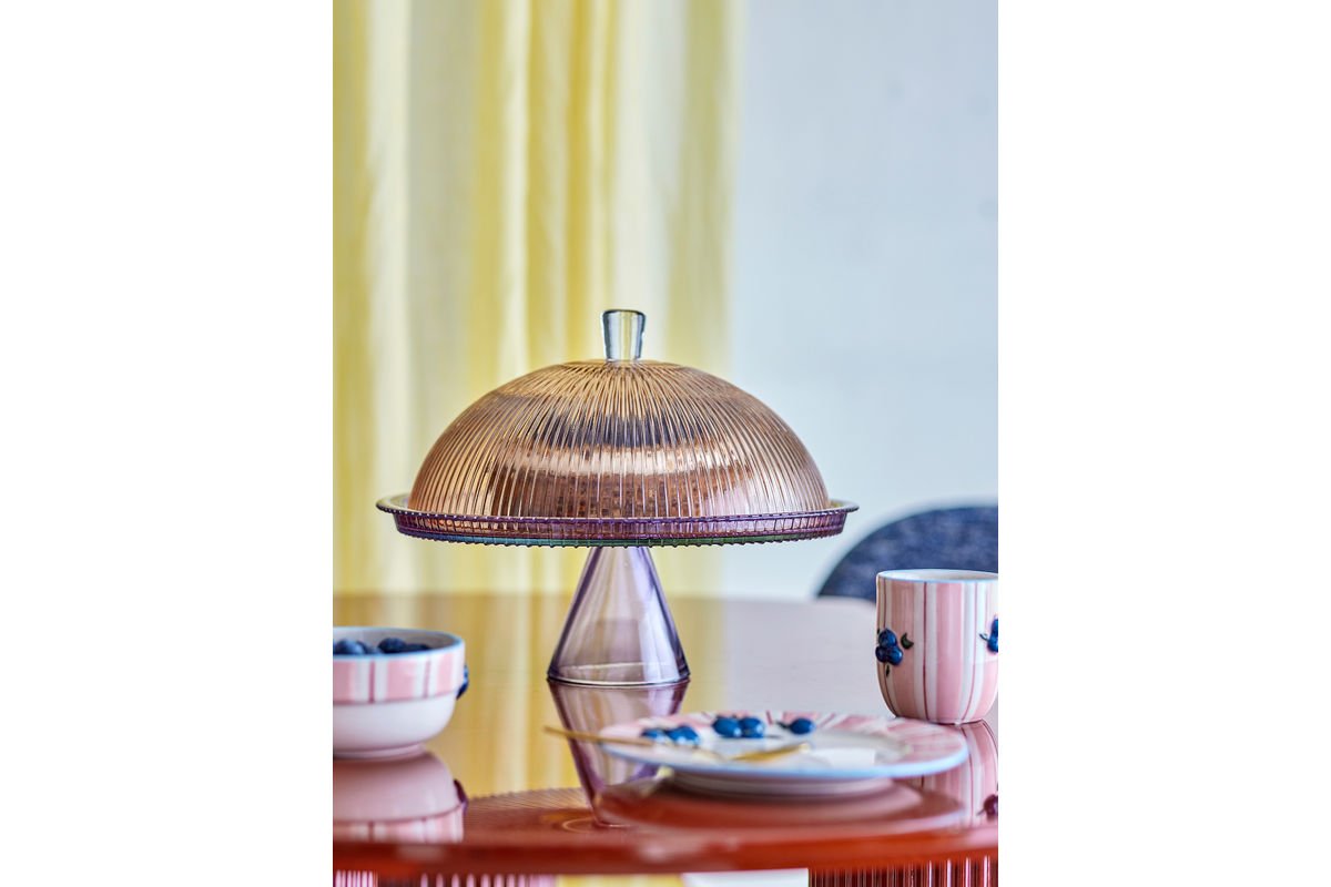 Kuchenteller Liréa met glazen stolp – kleurverloop met fijne ribbelstructuur