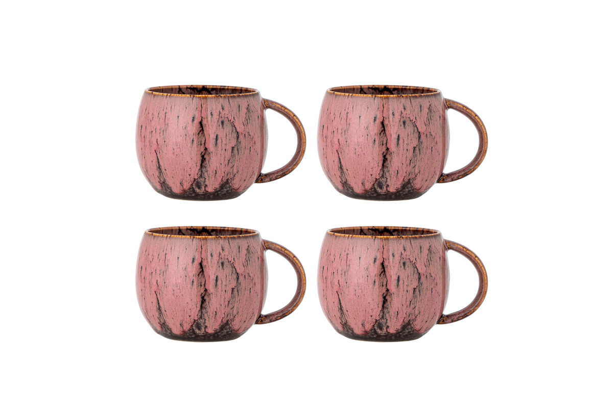 Bekerset Melal – Roze, vervaardigd uit steengoed (4-delig)