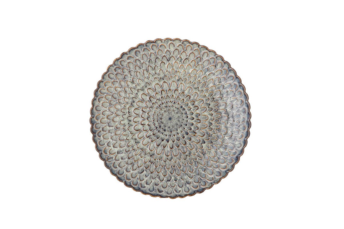 Teller Cori – set van 4 van steengoed in Grijs met maritiem reliëf