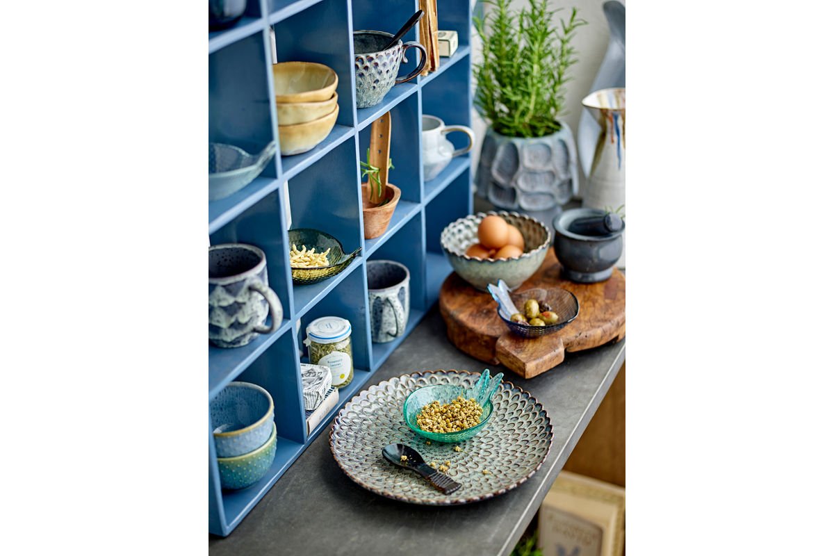 Teller Cori – set van 4 van steengoed in Grijs met maritiem reliëf