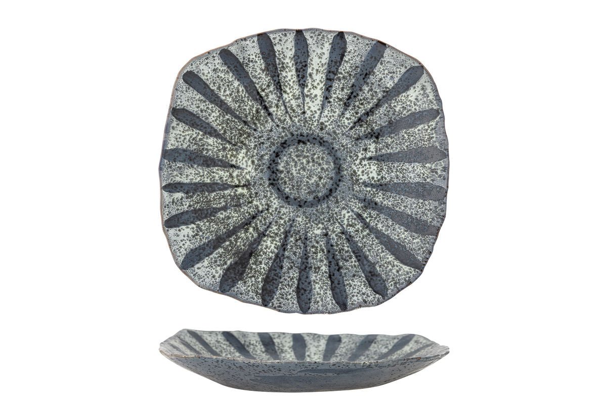 Serveerschaal Ruby – handgeschilderd aardewerkbord in Grijs met zonnenmotief