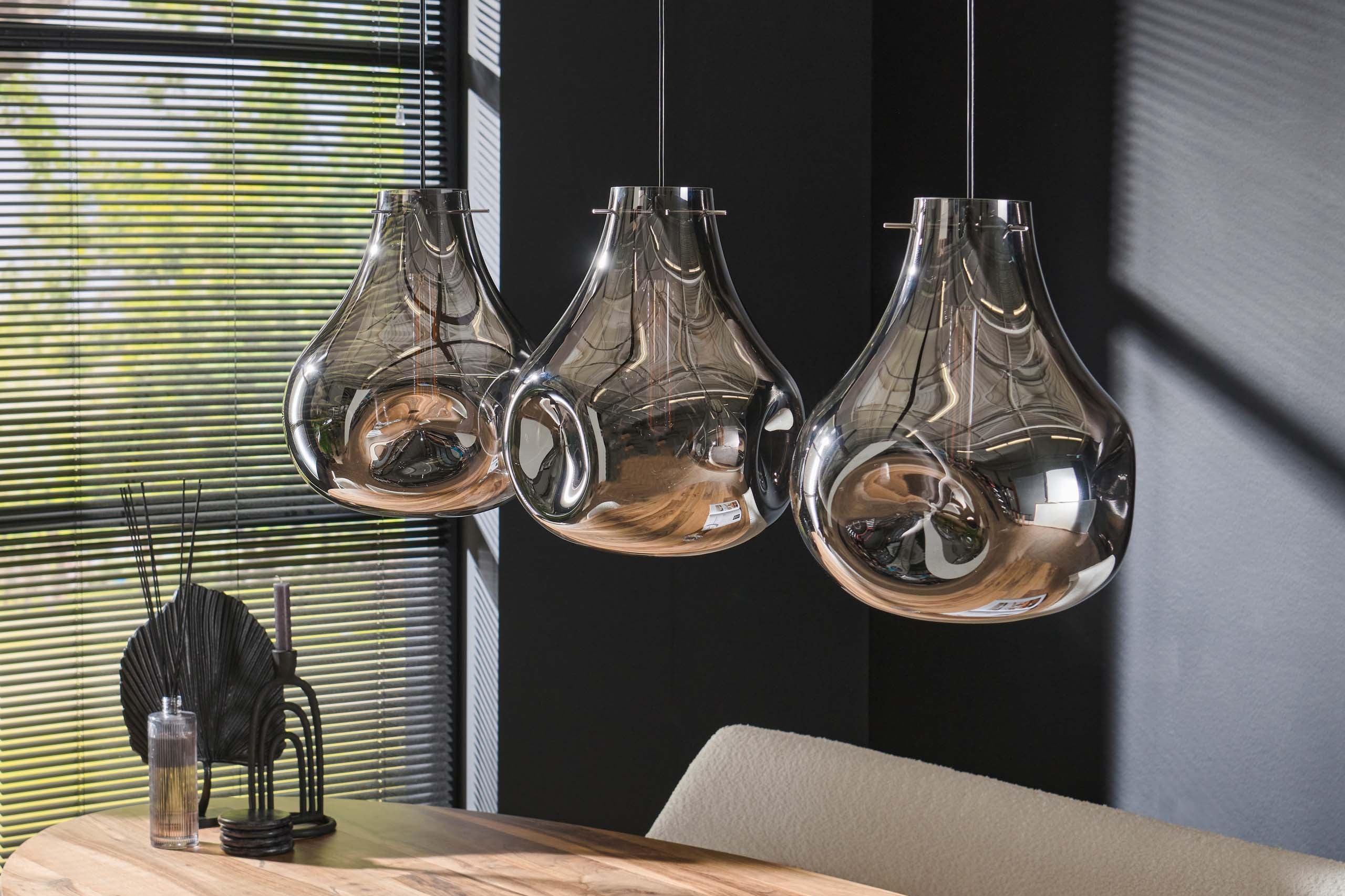 Hanglamp „Castellio“ – 3 lampen met chroomafwerking en zwarte metalen armatuur