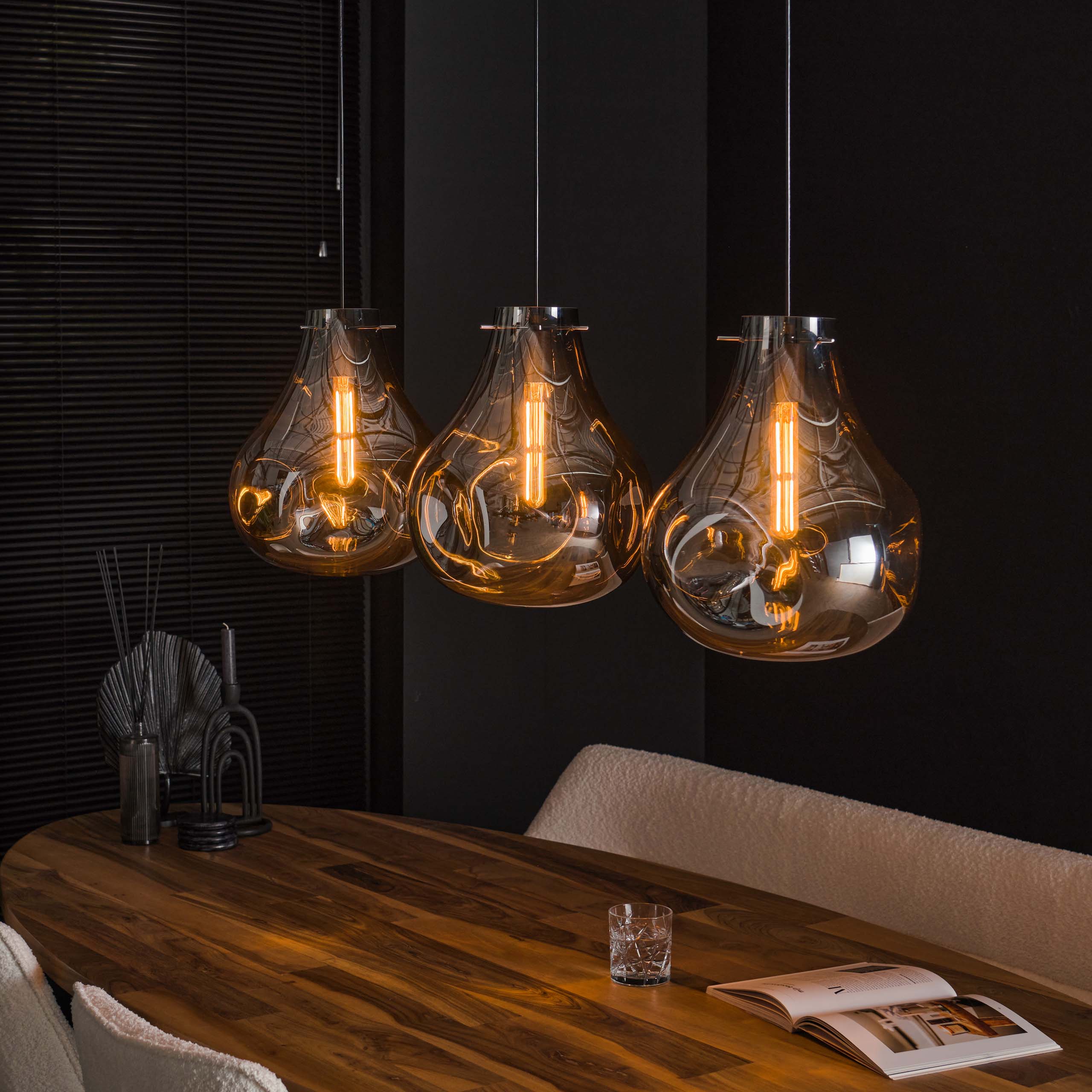 Hanglamp „Castellio“ – 3 lampen met chroomafwerking en zwarte metalen armatuur