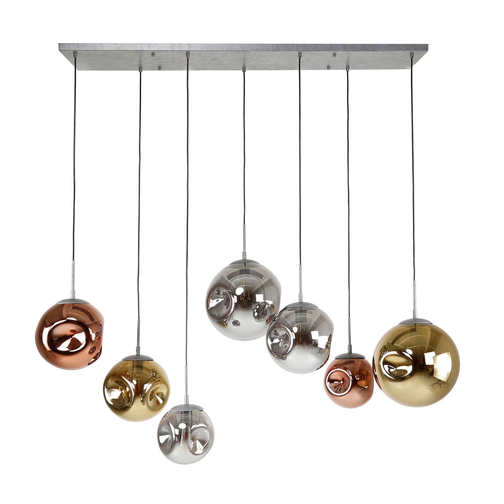 Hanglamp "Althea" – 7 lampen in de metalen kleurcombinatie goud, koper en chroom