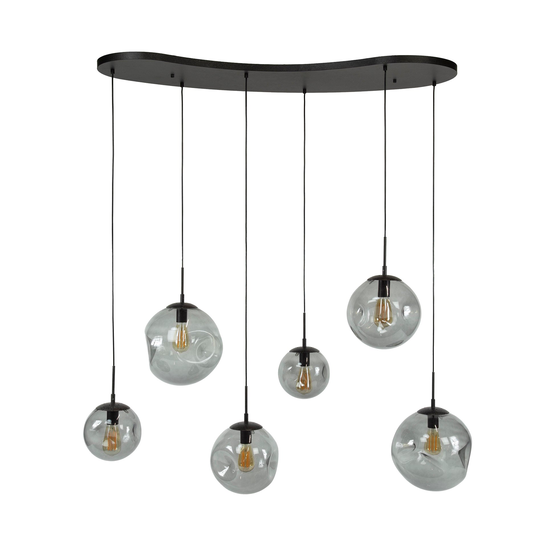 Hanglamp „Zephyra“ – 6 lampen in rookglasdesign met organische plafondvoet