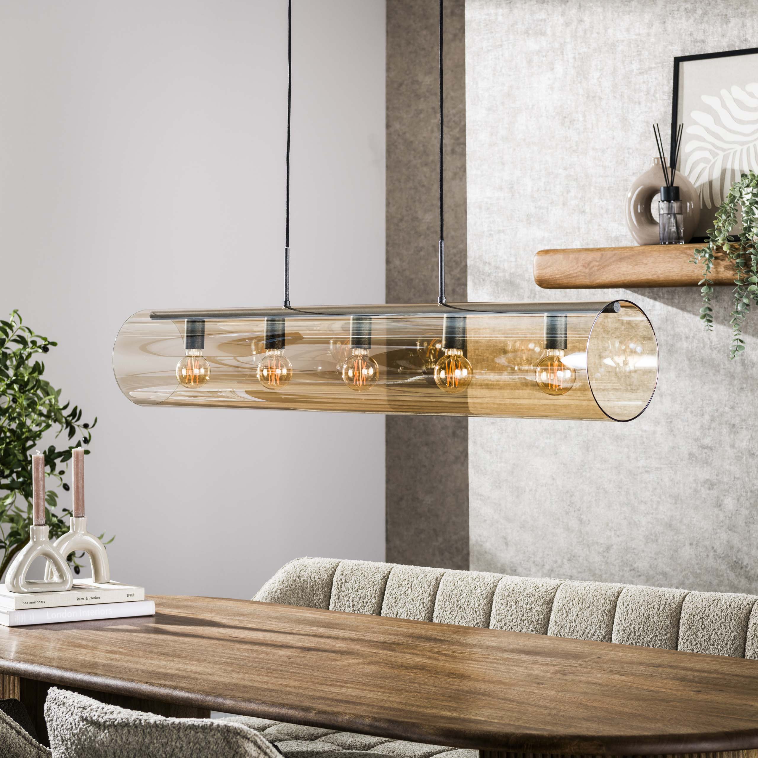 Hanglamp „Solvira“ – Met 5 lampen in horizontaal Tube-Amberglas ontwerp