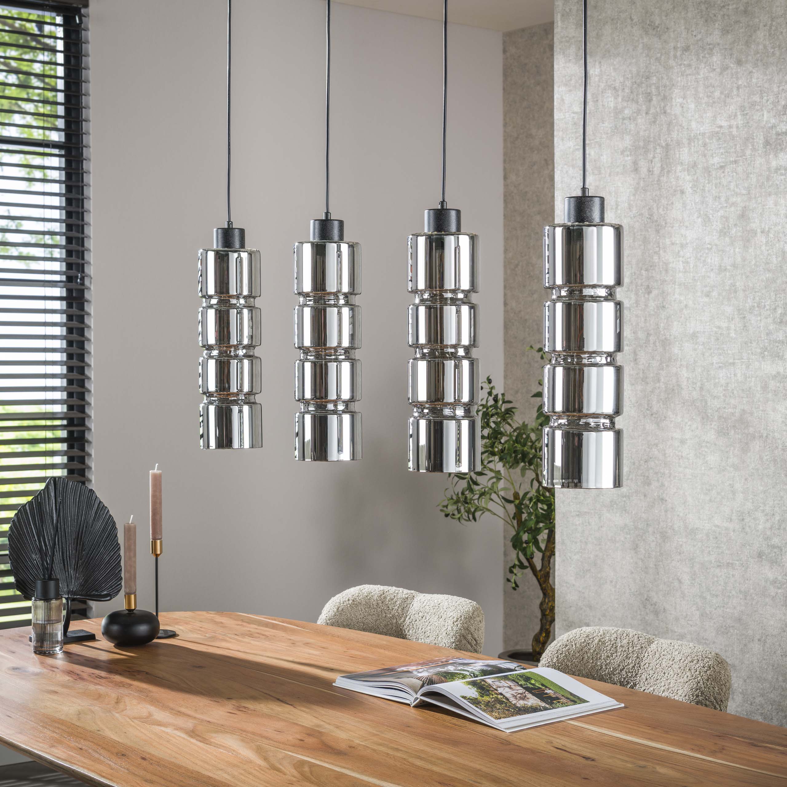 Hanglamp „Navaro“ – 4 lampen met verchroomde glazen kappen in cilindervorm